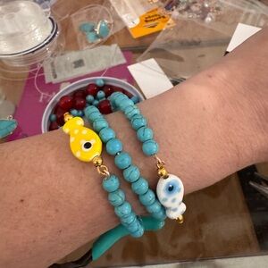 Turquoise Beaded Bracelet with Fish Charms